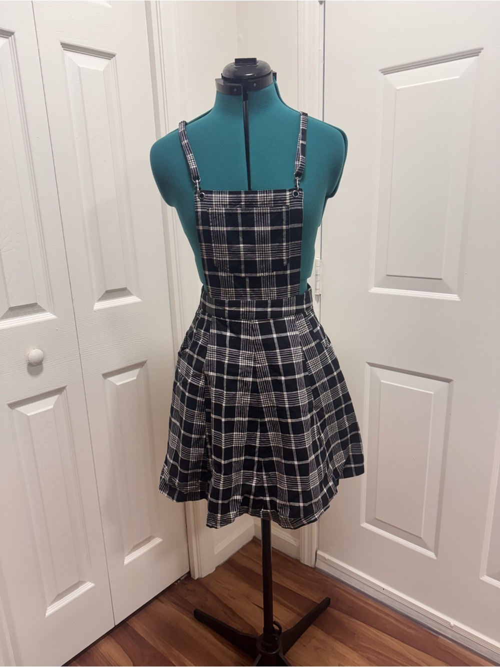 Dangerfield Black & White Plaid Pinafore Skater Dress